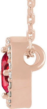 14K Gold Round Lab-Grown Ruby Halo-Style Necklace or Pendant - Rose Gold - view 2