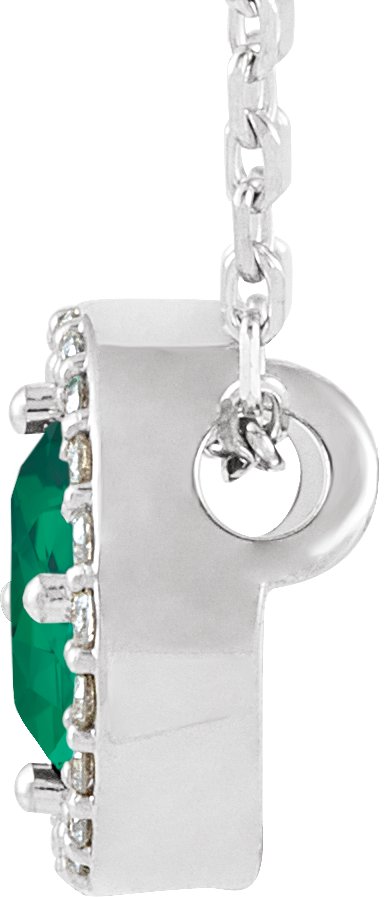 14K Gold Round Lab-Grown Emerald Halo-Style Necklace or Pendant - White Gold - view 2