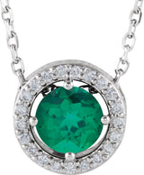 Platinum Round Lab-Grown Emerald Halo-Style Necklace or Pendant