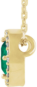 14K Gold Round Lab-Grown Emerald Halo-Style Necklace or Pendant - Yellow Gold - view 2