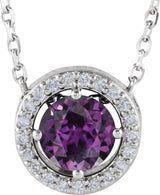 Platinum Round Lab-Grown Alexandrite Halo-Style Necklace or Pendant
