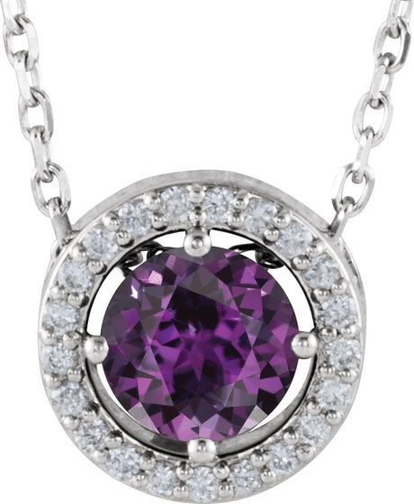 Platinum Round Lab-Grown Alexandrite Halo-Style Necklace or Pendant