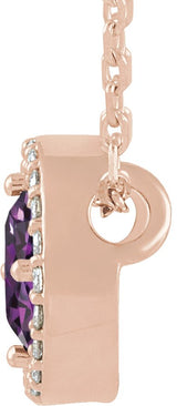 14K Gold Round Lab-Grown Alexandrite Halo-Style Necklace or Pendant - Rose Gold - view 2