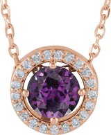 14K Gold Round Lab-Grown Alexandrite Halo-Style Necklace or Pendant - Rose Gold