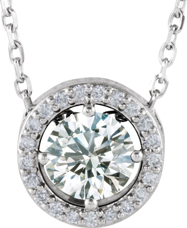 Platinum Round Natural Diamond Halo-Style Necklace or Pendant – 1/2 CTW