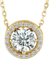 14K Gold Round Natural Diamond Halo-Style Necklace or Pendant – 1/2 CTW - Yellow Gold