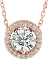 14K Gold Round Natural Diamond Halo-Style Necklace or Pendant – 1/2 CTW - Rose Gold