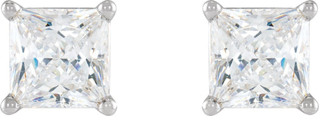 Platinum Natural Diamond Square 4-Prong Lightweight Stud Earrings - view 2