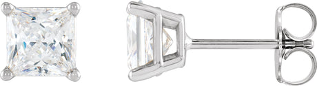 14K Gold Natural Diamond Square 4-Prong Lightweight Stud Earrings - White Gold