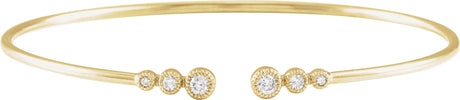 14K Gold Round Natural Diamond Accented Cuff Bracelet – 2.8mm Stones - Yellow Gold