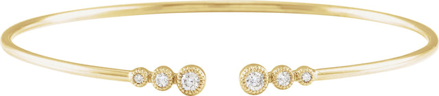 14K Gold Round Natural Diamond Accented Cuff Bracelet – 2.8mm Stones - Yellow Gold