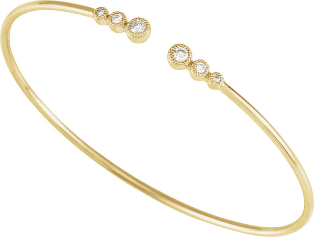 14K Gold Round Natural Diamond Accented Cuff Bracelet – 2.8mm Stones - Yellow Gold - view 3