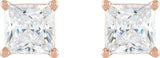 14K Gold Natural Diamond Square 4-Prong Lightweight Stud Earrings - Rose Gold - view 2
