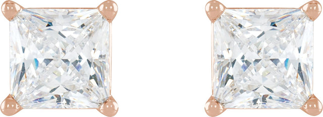 14K Gold Natural Diamond Square 4-Prong Lightweight Stud Earrings - Rose Gold - view 2