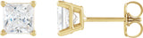 14K Gold Natural Diamond Square 4-Prong Lightweight Stud Earrings - Yellow Gold