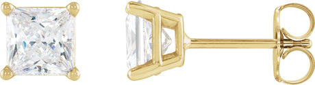 14K Gold Natural Diamond Square 4-Prong Lightweight Stud Earrings - Yellow Gold