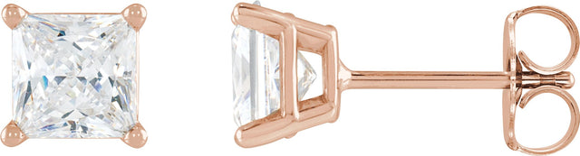 14K Gold Natural Diamond Square 4-Prong Lightweight Stud Earrings - Rose Gold