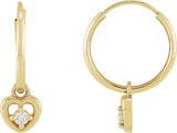 14K Gold Round Natural Diamond Heart Hoop Earrings - Yellow Gold