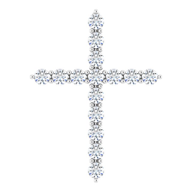 Platinum Round Natural Diamond Accented Cross Necklace or Pendant – up to 1/6 CTW