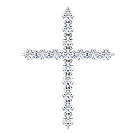 14K Gold Round Lab-Grown Diamond Accented Cross Necklace or Pendant – up to 1/6 CTW - White Gold