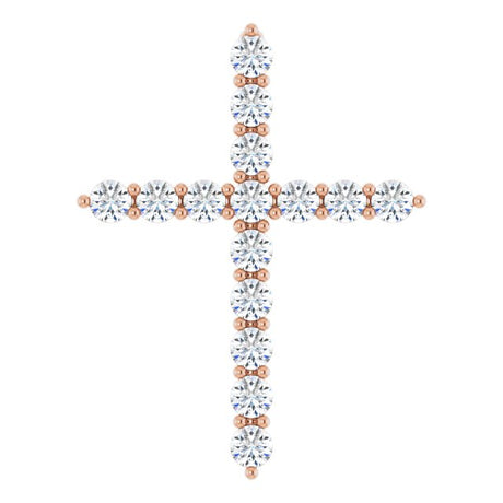14K Gold Round Lab-Grown Diamond Accented Cross Necklace or Pendant – up to 1/6 CTW - Rose Gold
