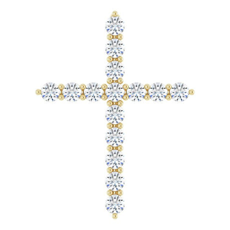 14K Gold Round Lab-Grown Diamond Accented Cross Necklace or Pendant – up to 1/6 CTW - Yellow Gold