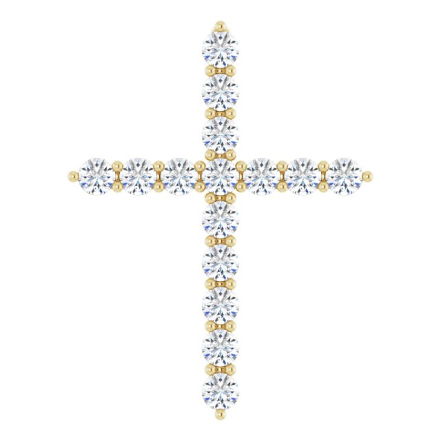14K Gold Round Lab-Grown Diamond Accented Cross Necklace or Pendant – up to 1/6 CTW - Yellow Gold