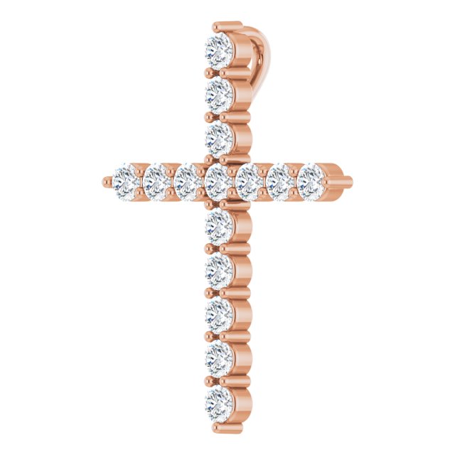 14K Gold Round Lab-Grown Diamond Accented Cross Necklace or Pendant – up to 1/6 CTW - Rose Gold - view 2