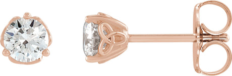 14K Gold Natural Diamond Round 3-Prong Celtic-Inspired Stud Earrings - Rose Gold