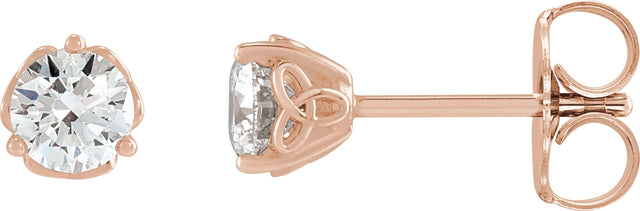 14K Gold Natural Diamond Round 3-Prong Celtic-Inspired Stud Earrings - Rose Gold