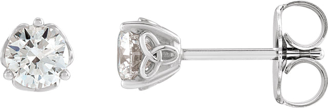 14K Gold Natural Diamond Round 3-Prong Celtic-Inspired Stud Earrings - White Gold