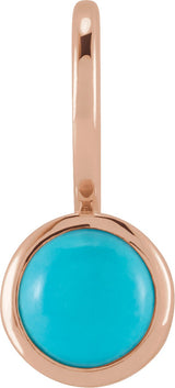 14K Gold Round Natural Turquoise Cabochon Pendant - Rose Gold