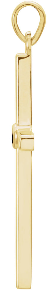 14K Gold Round Natural Mozambique Garnet Cross Pendant - Yellow Gold - view 2