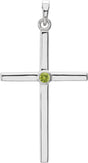 14K Gold Round Natural Peridot Cross Pendant - White Gold
