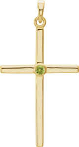 14K Gold Round Natural Peridot Cross Pendant - Yellow Gold