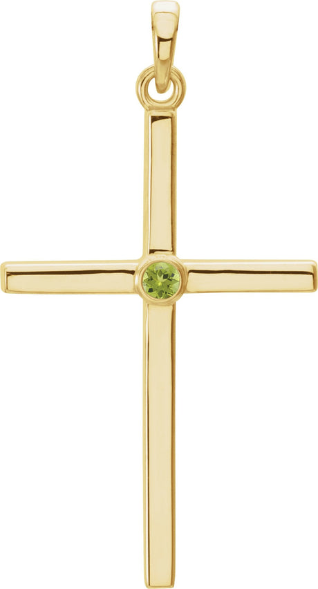 14K Gold Round Natural Peridot Cross Pendant - Yellow Gold