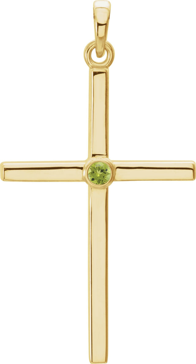 14K Gold Round Natural Peridot Cross Pendant - Yellow Gold