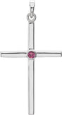 14K Gold Round Natural Pink Tourmaline Cross Pendant - White Gold