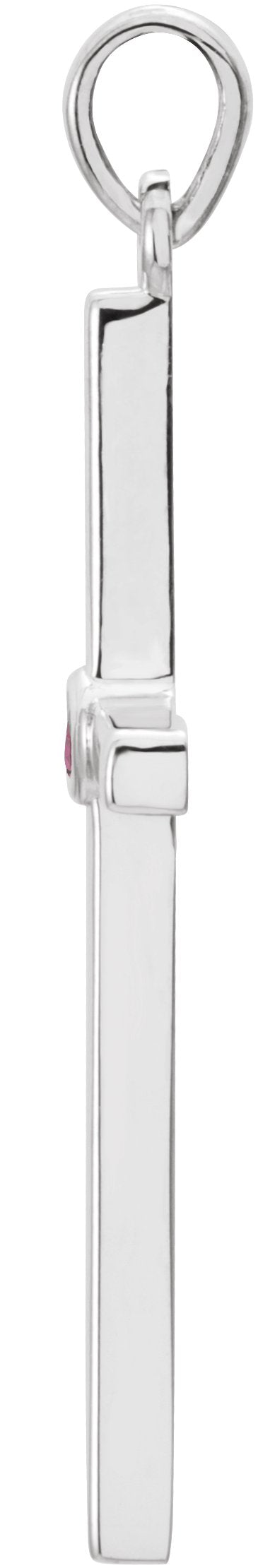 14K Gold Round Natural Pink Tourmaline Cross Pendant - White Gold - view 2
