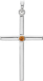 14K Gold Round Natural Citrine Cross Pendant - White Gold