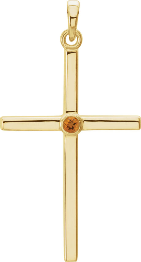 14K Gold Round Natural Citrine Cross Pendant - Yellow Gold