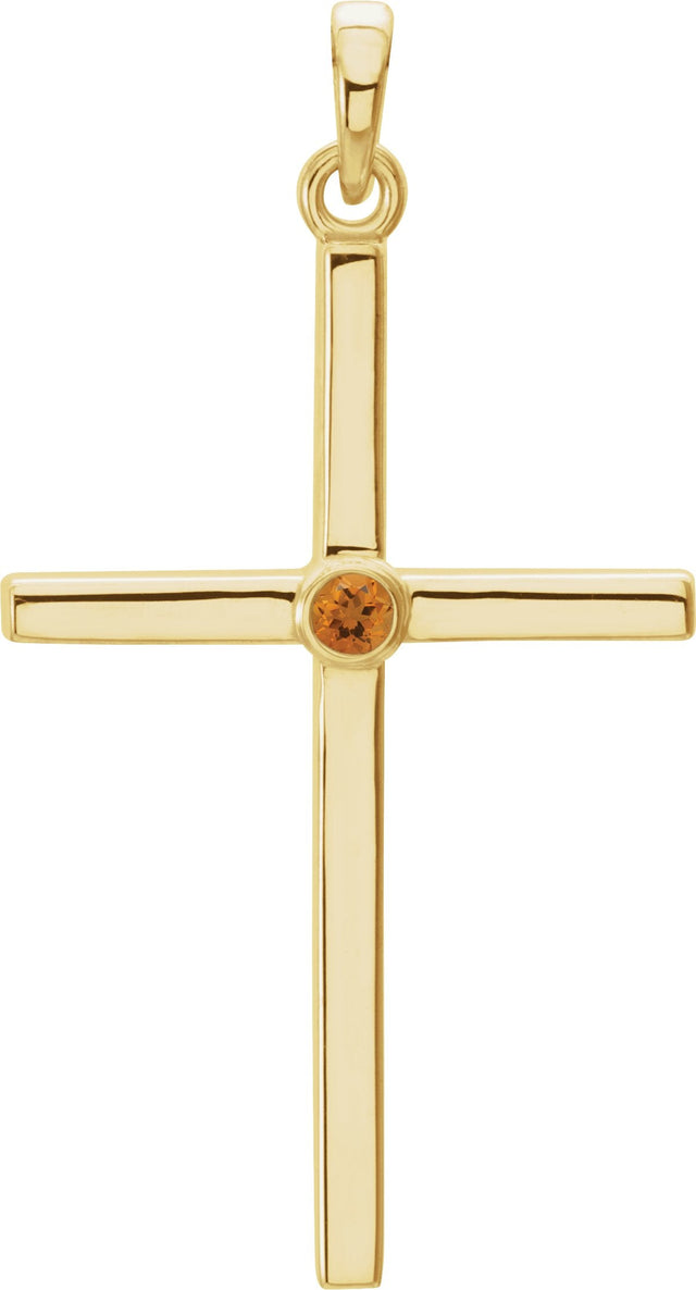 14K Gold Round Natural Citrine Cross Pendant - Yellow Gold