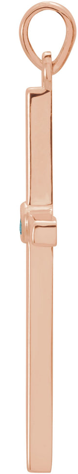 14K Gold Round Natural Blue Zircon Cross Pendant - Rose Gold - view 2
