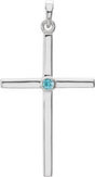 14K Gold Round Natural Blue Zircon Cross Pendant - White Gold