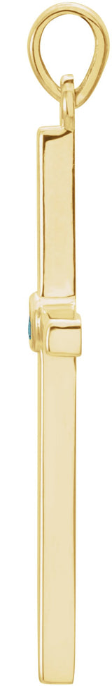 14K Gold Round Natural Blue Zircon Cross Pendant - Yellow Gold - view 2