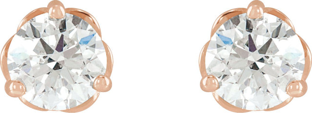 14K Gold Natural Diamond Round 3-Prong Infinity-Inspired Stud Earrings - Rose Gold - view 2