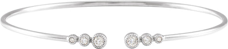14K Gold Round Natural Diamond Accented Cuff Bracelet – 2.8mm Stones - White Gold