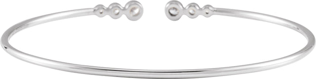 14K Gold Round Natural Diamond Accented Cuff Bracelet – 2.8mm Stones - White Gold - view 2