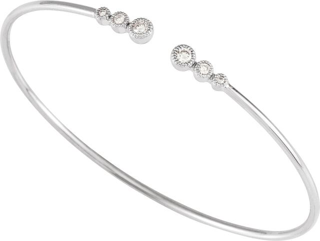 14K Gold Round Natural Diamond Accented Cuff Bracelet – 2.8mm Stones - White Gold - view 3