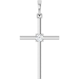 14K Gold Round Natural Diamond Cross Necklace or Pendant – up to 0.015 CTW - White Gold
